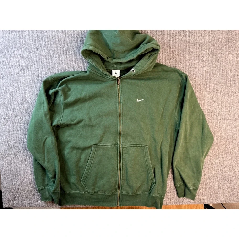 Nike‎ Zip Up Hoodie Mens Large Tall Green Fleece Sweatshirt Embroidered Swoosh L